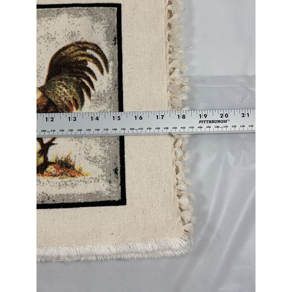 Set Of 6 Rustic Rooster Placemats Fringed Edges Linen Look Cottage Farmhouse - Picture 9 of 13